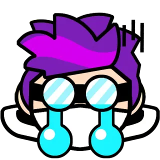😭 huilen, verdrietig, cartoon, emotioneel, paars haar, bril telegram sticker