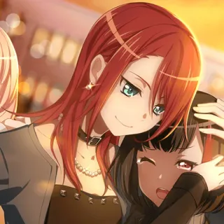 😌 Anime, Chica, Personaje, Pelo rojo, Amistad, Abrazo telegram sticker