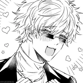 😍 @HAWKS Anime, Manga, Personnage, Joyeux, Lunettes de soleil, Noir et blanc telegram sticker
