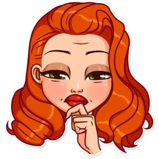 🤔 mujer, cara, retrato, chica, persona, femenino, pelirroja telegram sticker