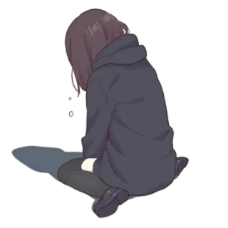 😢 аниме, грустная, девушка, толстовка, сидит telegram sticker
