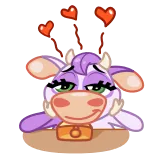 😍 牛, 愛, ハート, 漫画, 動物, かわいい, 紫色の牛 whatsapp sticker