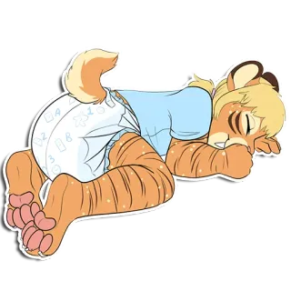😴 เฟอร์รี่, สัตว์, เสือ, มานุษยรูปนิยม, นอนหลับ, น่ารัก, ผ้าอ้อม telegram sticker