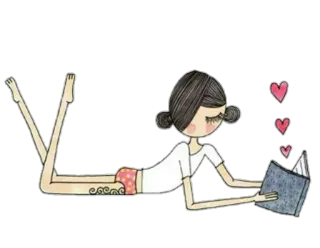 📖 lettura, ragazza, libro, cuori, illustrazione, carino telegram sticker
