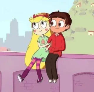 🫂 Star Butterfly, Marco Diaz Star vs. the Forces of Evil cartoon, couple, sitting, animated telegram sticker