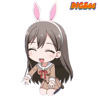 🐰 DIGE44 兔耳朵, 动漫女孩, Q版, 卡哇伊, 可爱 whatsapp sticker