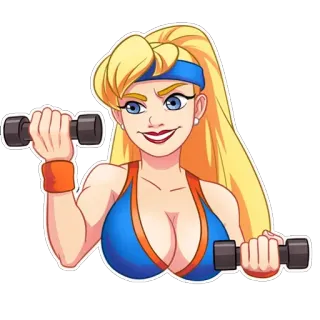 🏋️‍♀️ 健身, 锻炼, 女性, 哑铃, 健身房, 金发 telegram sticker
