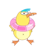 🦆 Ente, Cartoon, Sommer, Schwimmring, Süß, Gelb, Tier telegram sticker