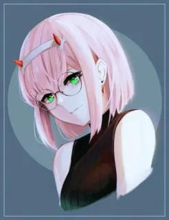 🤓 Zero Two Darling in the Franxx Anime, Zero Two, Kacamata, Rambut pink, Mata hijau, Darling in the Franxx telegram sticker