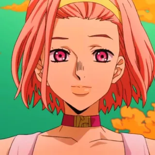 🍡 Yukako Yamagishi JoJo's Bizarre Adventure Anime, Mädchen, Pinke Haare, Jojo, Charakter, Lächeln telegram sticker