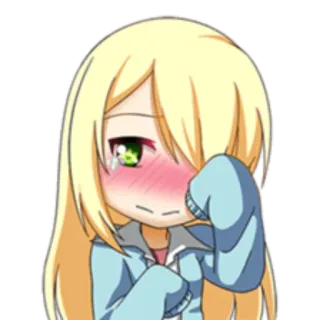 😢 Anime, Mädchen, Blonde Haare, Chibi, Weinend whatsapp sticker