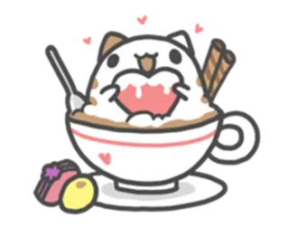 🍧 고양이, 커피, 귀여운, 동물, 디저트, 귀여운 telegram sticker