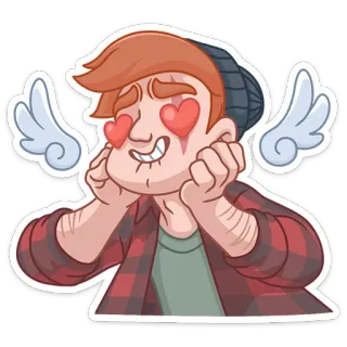 🥰 cartone animato, amore, cuori, ali, personaggio, flanella, berretto, angelo, affetto whatsapp sticker