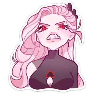 😬 sticker, cartoon, vampier, roze haar, illustratie, vrouw whatsapp sticker