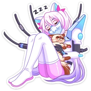 ⭐ ZZZ anime, kot, śpiący, naklejka, cyborg, zzz telegram sticker
