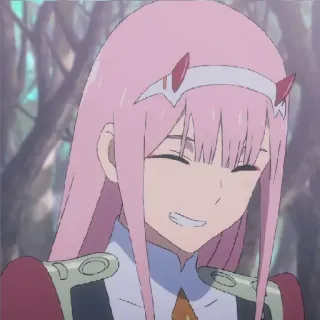 🤩 Zero Two Darling in the Franxx Anime, Zero Two, Darling in the Franxx, cheveux roses, cornes, personnage telegram sticker