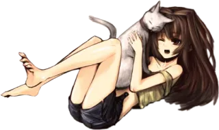 ❄ anime girl, cat, cute, laying down, casual, cartoon telegram sticker