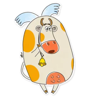 😧 vaca, animal, desenho animado, alado, sino, engraçado, fofo, adesivo telegram sticker