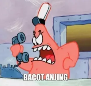 😇 Patrick Star SpongeBob SquarePants BACOT ANJING Patrick l'Étoile, Bob l'éponge, Dessin animé, En colère, Téléphone, Indonésien, Gros mot whatsapp sticker