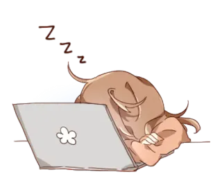 👩 schlafend, erschöpft, müde, Anime, Laptop, zzzz, Cartoon telegram sticker