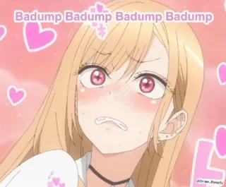 🥵 Badump Badump Badump Badump 애니메이션, 볼터치, 하트, 귀여운, 부끄러워하는, 마린 키타가와 telegram sticker