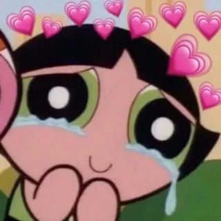 💗 Buttercup Powerpuff Girls Cartone animato, Carino, Ragazza, Cuori, Pianto, Verde, Powerpuff telegram sticker