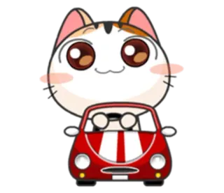 🚗 gato, carro, fofo, desenho animado, animal, dirigindo, feliz telegram sticker