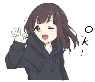 👌 ok! Anime, Fille, Clin d'œil, Ok, Sweat à capuche, Mignon telegram sticker
