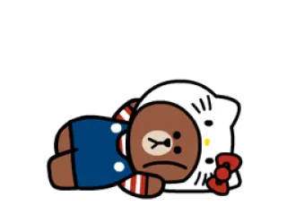 😕 Brown bear, cartoon, cute, sad, Hello Kitty, Line Friends telegram sticker