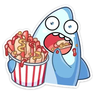 🍿 tiburón, comiendo, papas fritas, comida, dibujos animados, pegatina telegram sticker