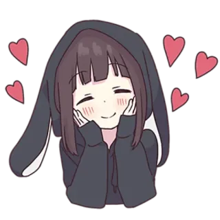 💕 anime, girl, cute, hearts, bunny, hoodie telegram sticker
