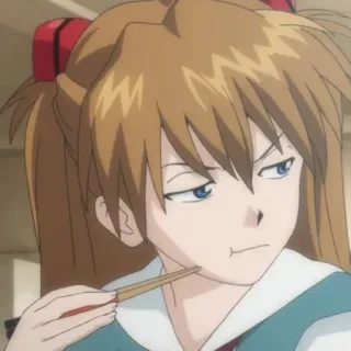😒 Asuka Langley Soryu Neon Genesis Evangelion アニメ, 女の子, 食事, 箸, ポートレート telegram sticker