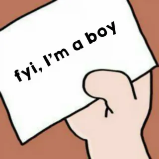 🥐 fyi, I'm a boy Meme, Pernyataan, Humor, Tangan kartun, Informasi telegram sticker