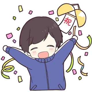 🥳 祝 celebration, Japanese, confetti, party, festive, boy, cartoon telegram sticker