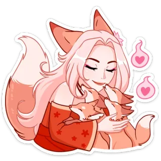 ❤ fox, woman, animal, pink, hearts, cartoon whatsapp sticker