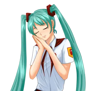 😌 Hatsune Miku Anime, Manga, Mädchen, Schuluniform, Schlafend whatsapp sticker