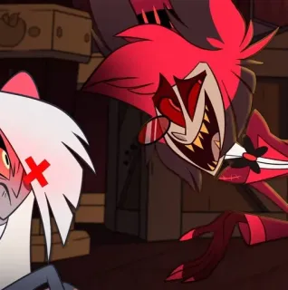 🍾 Alastor Hazbin Hotel demony, hotel, kreskówka, uśmieszek, animowane telegram sticker