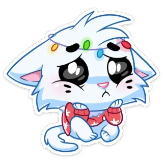 😟 gato, fofo, triste, inverno, natal, desenho animado telegram sticker