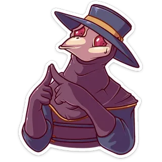 🥺 чумной доктор, птица, шляпа, жест "башня", фэнтези, мультфильм telegram sticker
