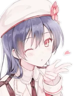 😘 Ragazza anime, Occhiolino, Carina, Acquerello, Fiore, Basco, Bacio telegram sticker