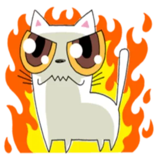 😡 kot, zły, płomienie, kreskówka, ilustracja, naklejka whatsapp sticker