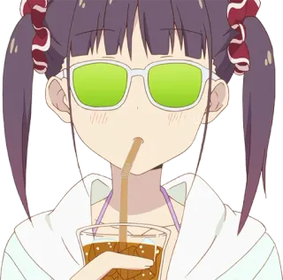😎 Garota anime, Óculos de sol, Bebendo, Verão, Desenho animado, Bonito telegram sticker