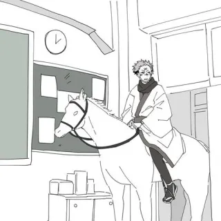 🐴 koń, anime, manga, wewnątrz, czarno-białe, postać whatsapp sticker