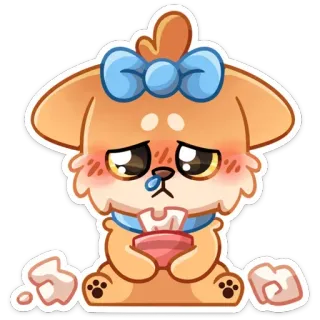 😢 chiot, chien, mignon, triste, malade, dessin animé, animal telegram sticker