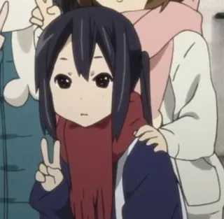 ✌️ anime, menina, cachecol, sinal de paz, fofo, desenho animado telegram sticker