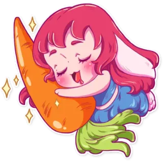 🍴 coelho, cenoura, fofo, kawaii, sonolento, feliz telegram sticker
