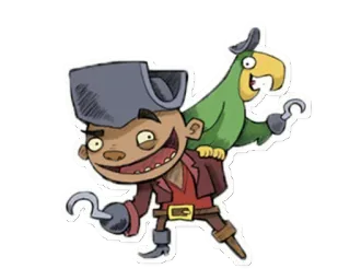 😢 pirata, papagaio, gancho, desenho animado, adesivo telegram sticker