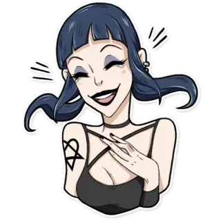 😂 goth, ragazza, tatuaggio, pentagramma, sorridente, cartone animato whatsapp sticker