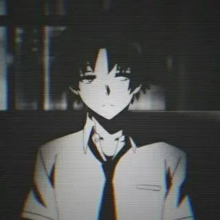 🖤 Anime, Chłopak, Monochromatyczny, Poważny, Krawat telegram sticker