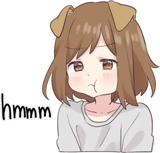 😒 hmmm orejas de perro, anime, chica, pensando telegram sticker